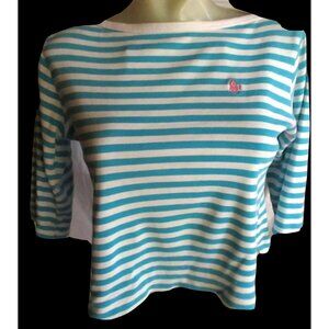 Vintage Hunt Club Womens T-shirt Striped 3/4 Sleeve Top L Blue & White JCPenney
